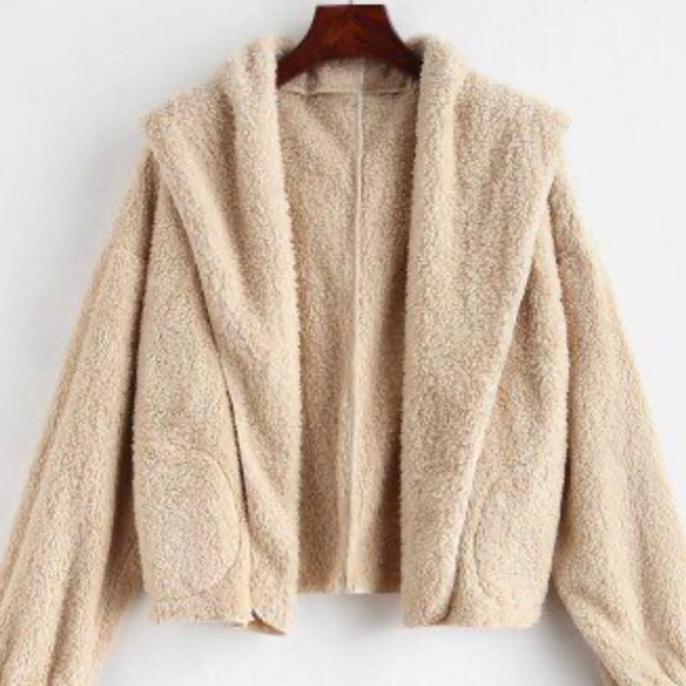 Zaful Teddy Bear Fleece Plush Crop Hoodie S